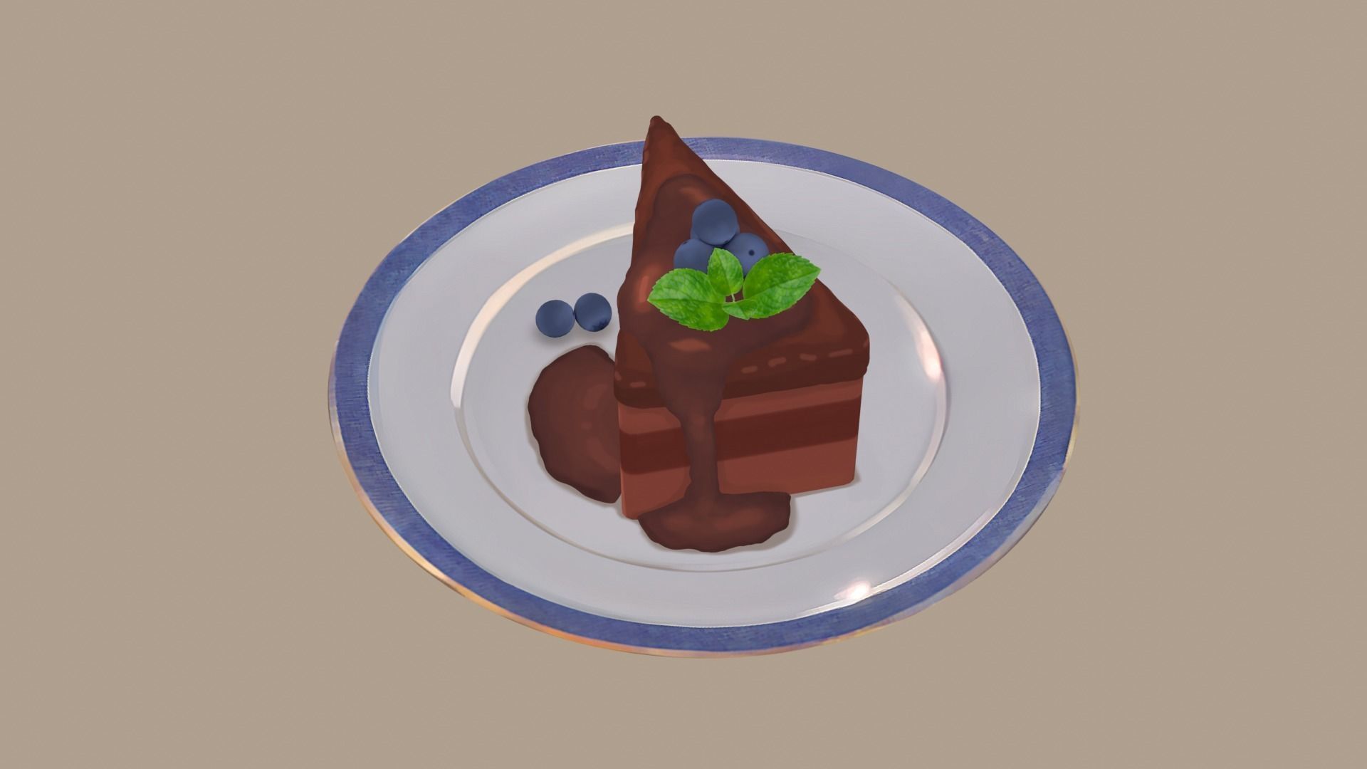 Stylized Chococake blueberry Free 3D model_5