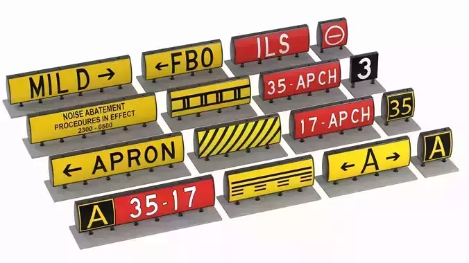 Airport Guidance Signs Pack Low-poly 3D model