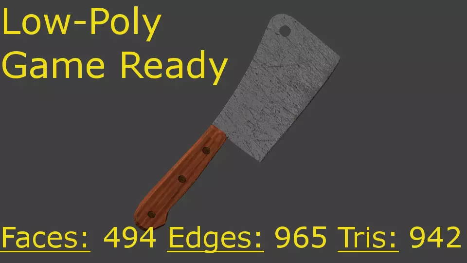 Low-Poly Cleaver wooden tool with handle Low-poly 3D model