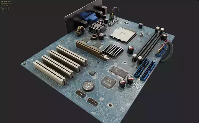 pc motherboard agp blue circuit board lowpoly  Low-poly 3D model