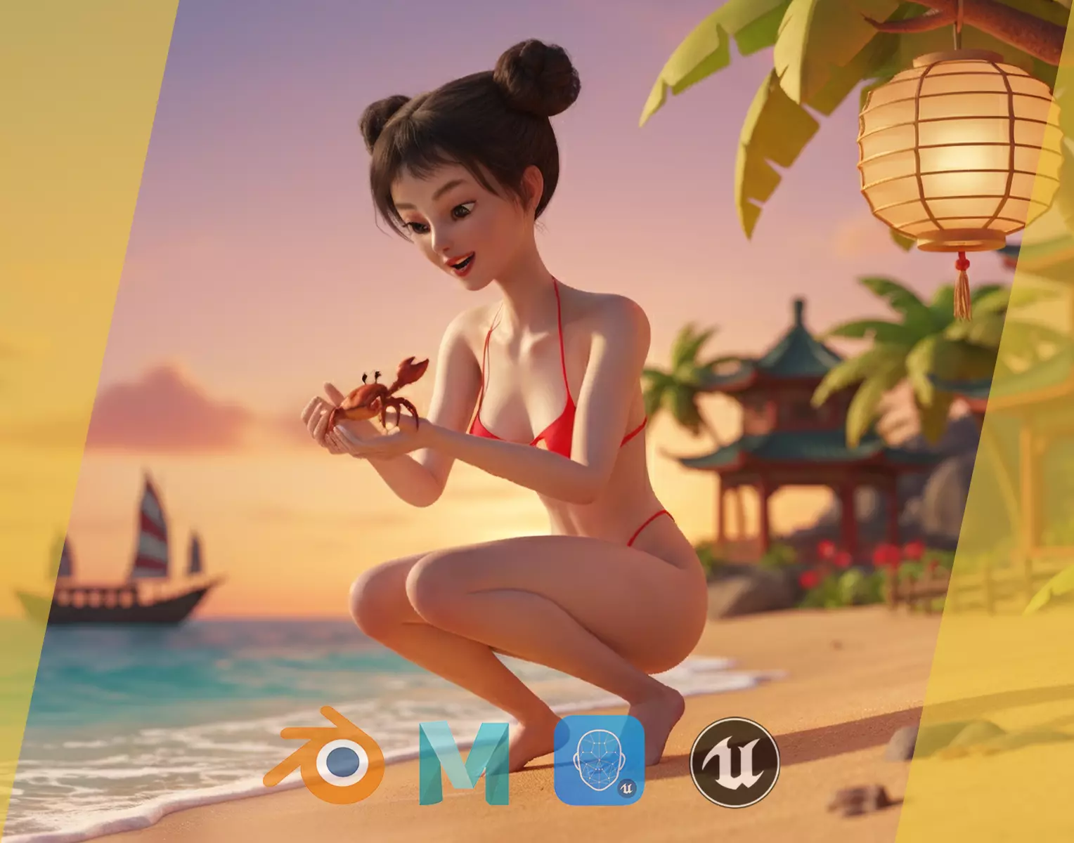 Asian Elegance girl Woman japanese korean Chinese Low-poly 3D model_0