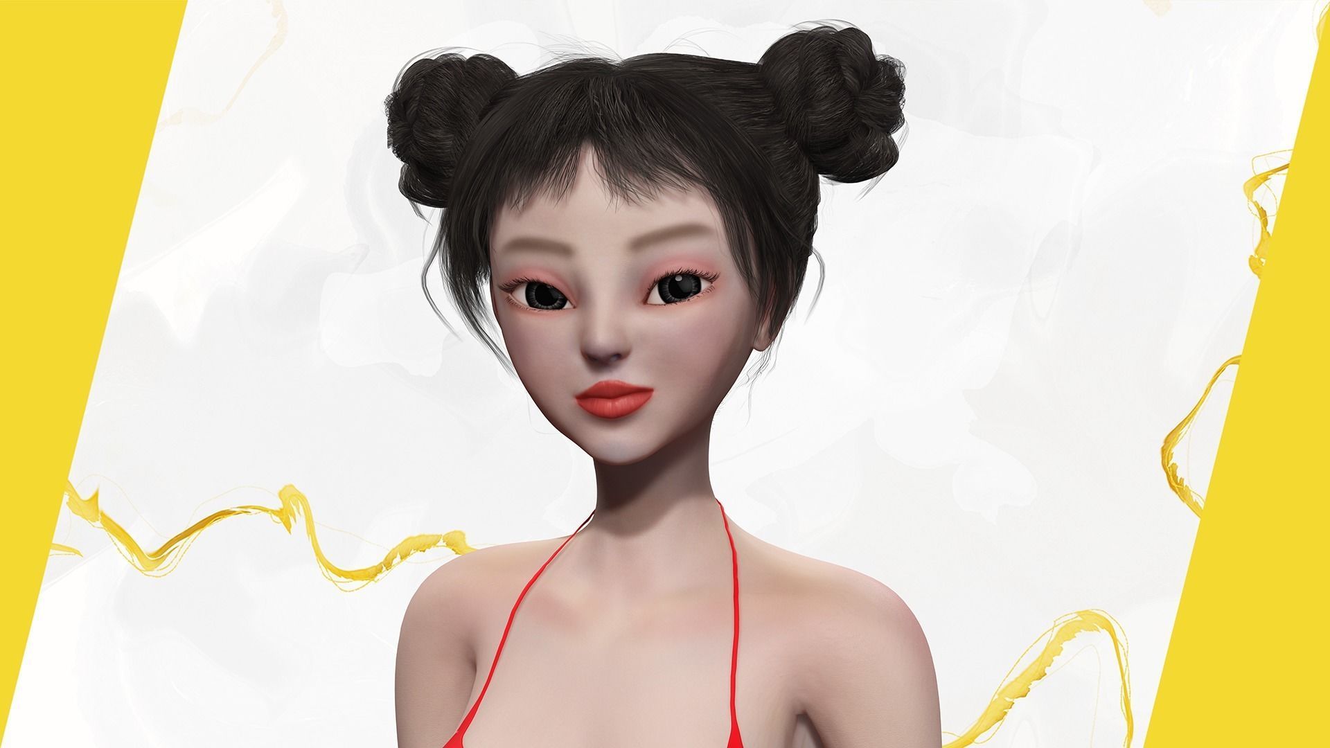 Asian Elegance girl Woman japanese korean Chinese Low-poly 3D model_11