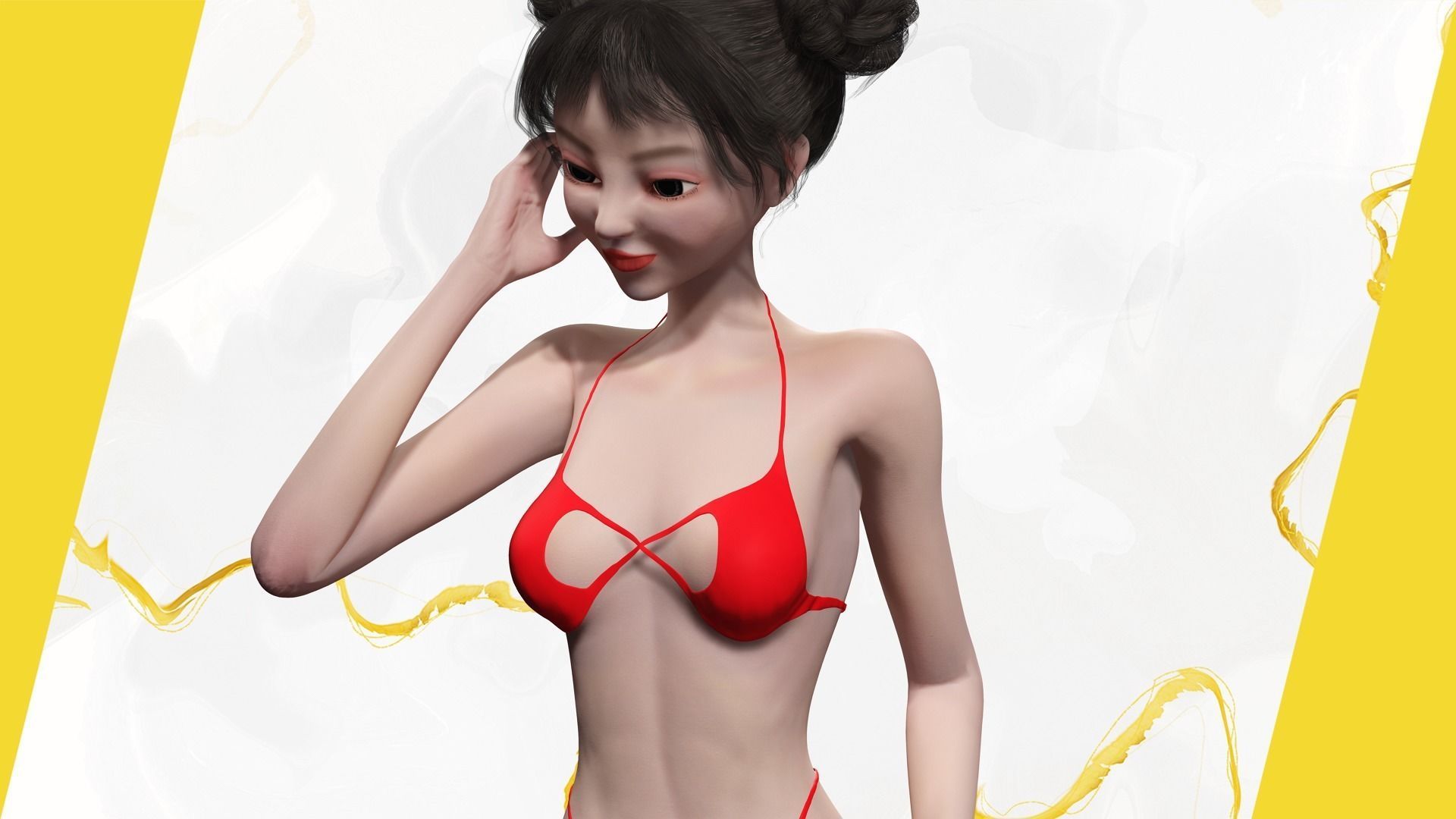 Asian Elegance girl Woman japanese korean Chinese Low-poly 3D model_12