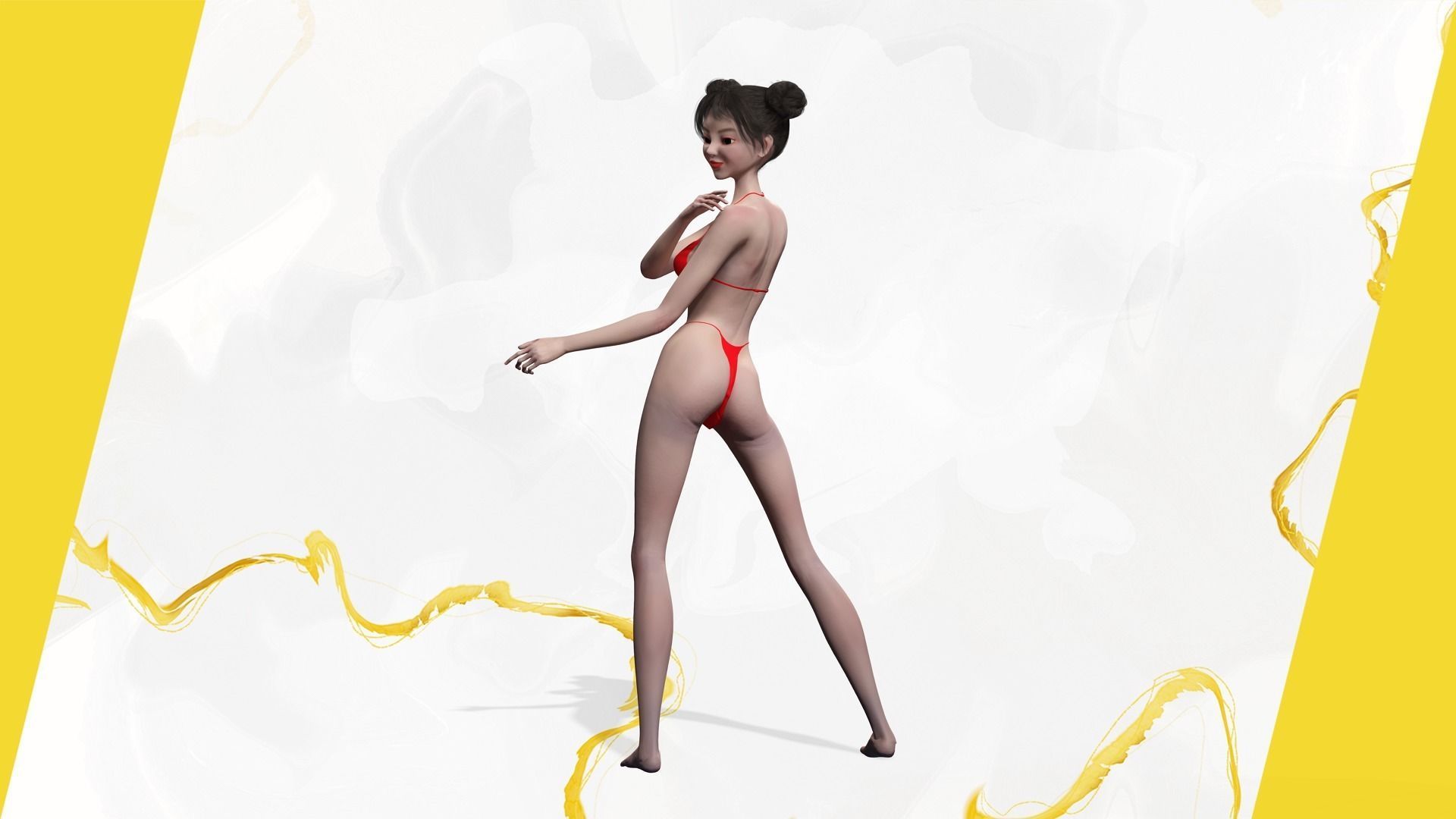 Asian Elegance girl Woman japanese korean Chinese Low-poly 3D model_19