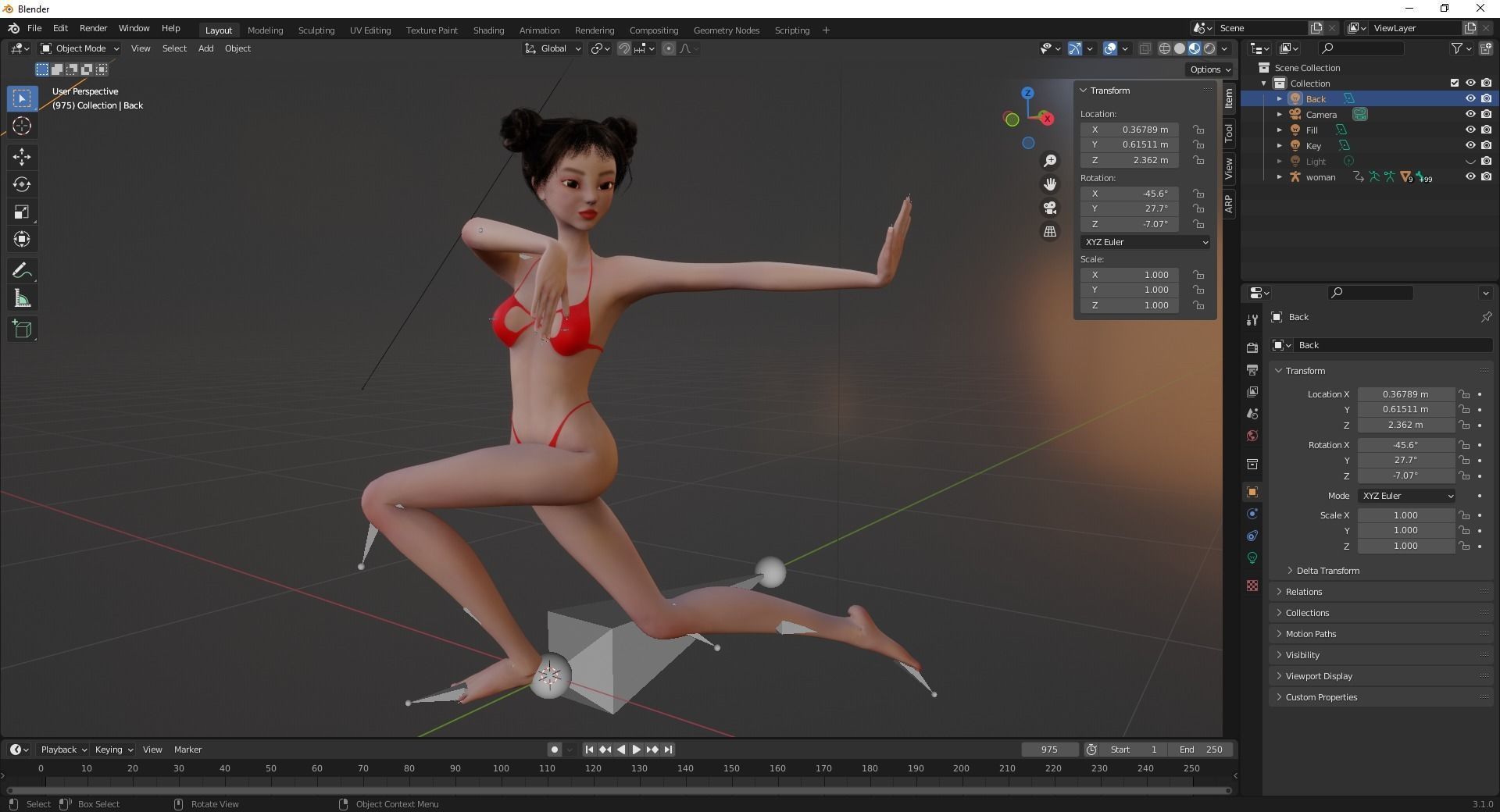 Asian Elegance girl Woman japanese korean Chinese Low-poly 3D model_23