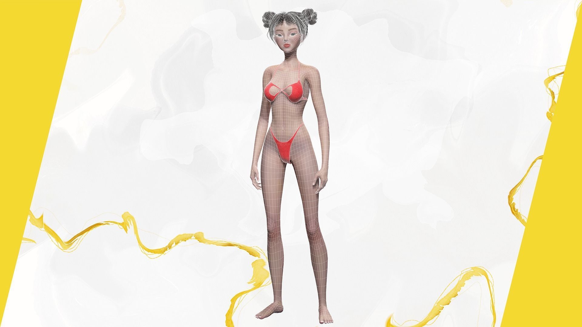 Asian Elegance girl Woman japanese korean Chinese Low-poly 3D model_39