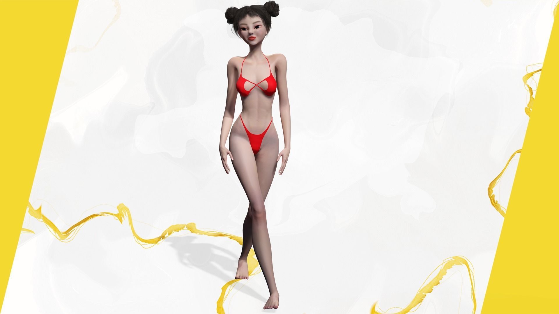 Asian Elegance girl Woman japanese korean Chinese Low-poly 3D model_5