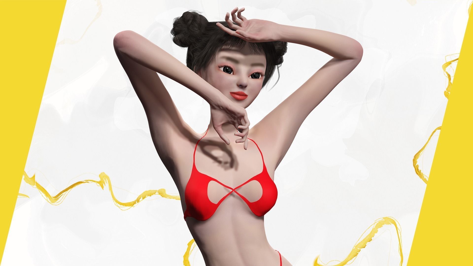 Asian Elegance girl Woman japanese korean Chinese Low-poly 3D model_2