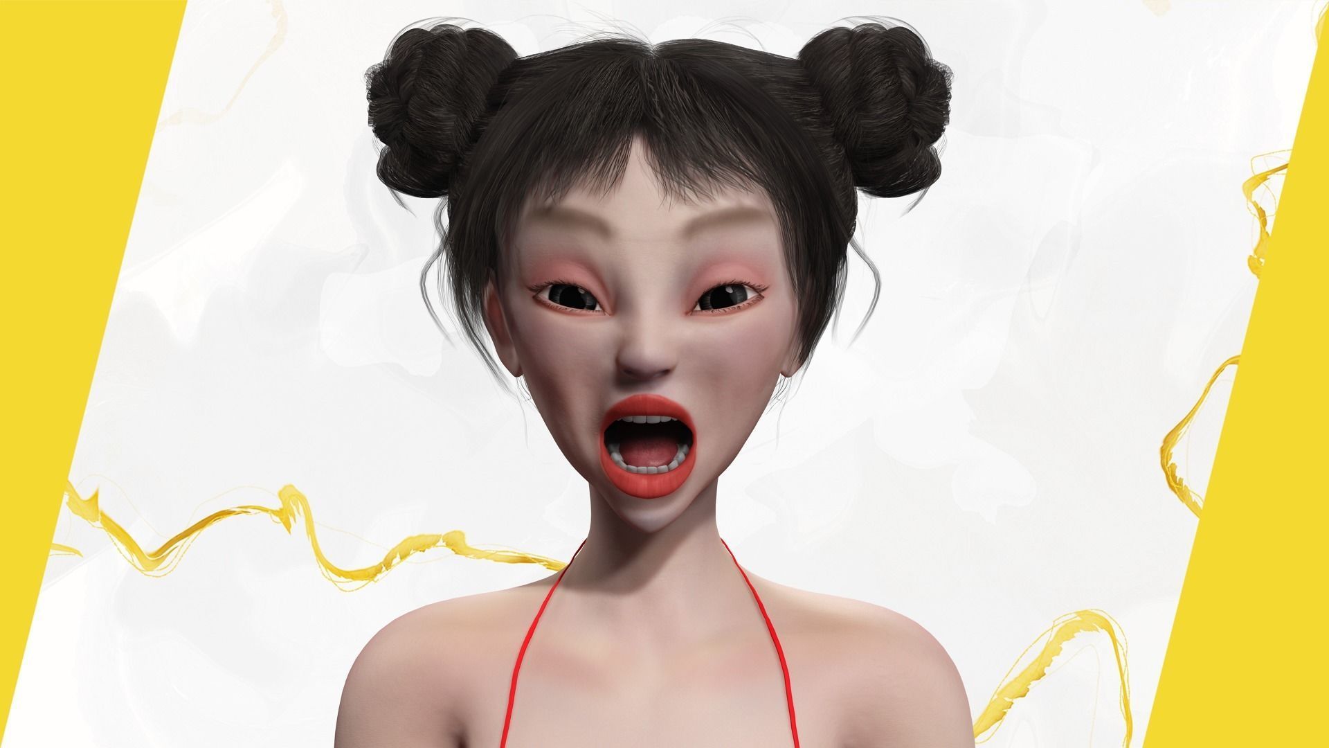 Asian Elegance girl Woman japanese korean Chinese Low-poly 3D model_13