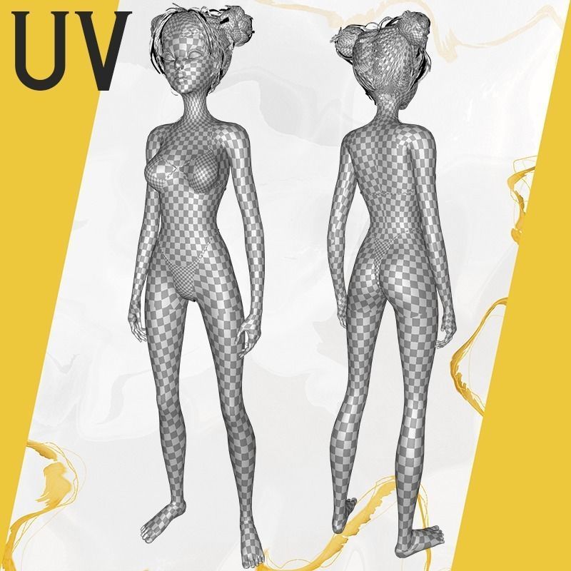 Asian Elegance girl Woman japanese korean Chinese Low-poly 3D model_37