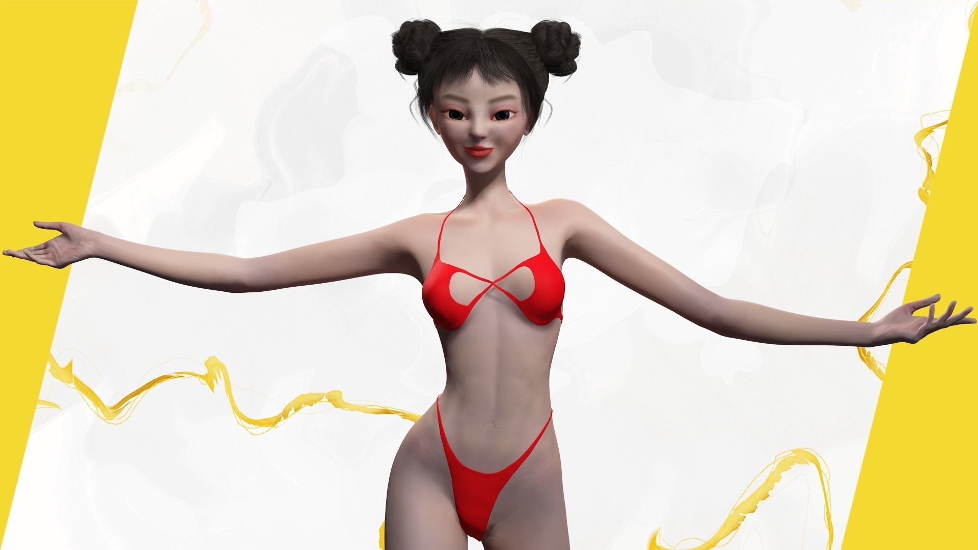 Asian Elegance girl Woman japanese korean Chinese Low-poly 3D model_1