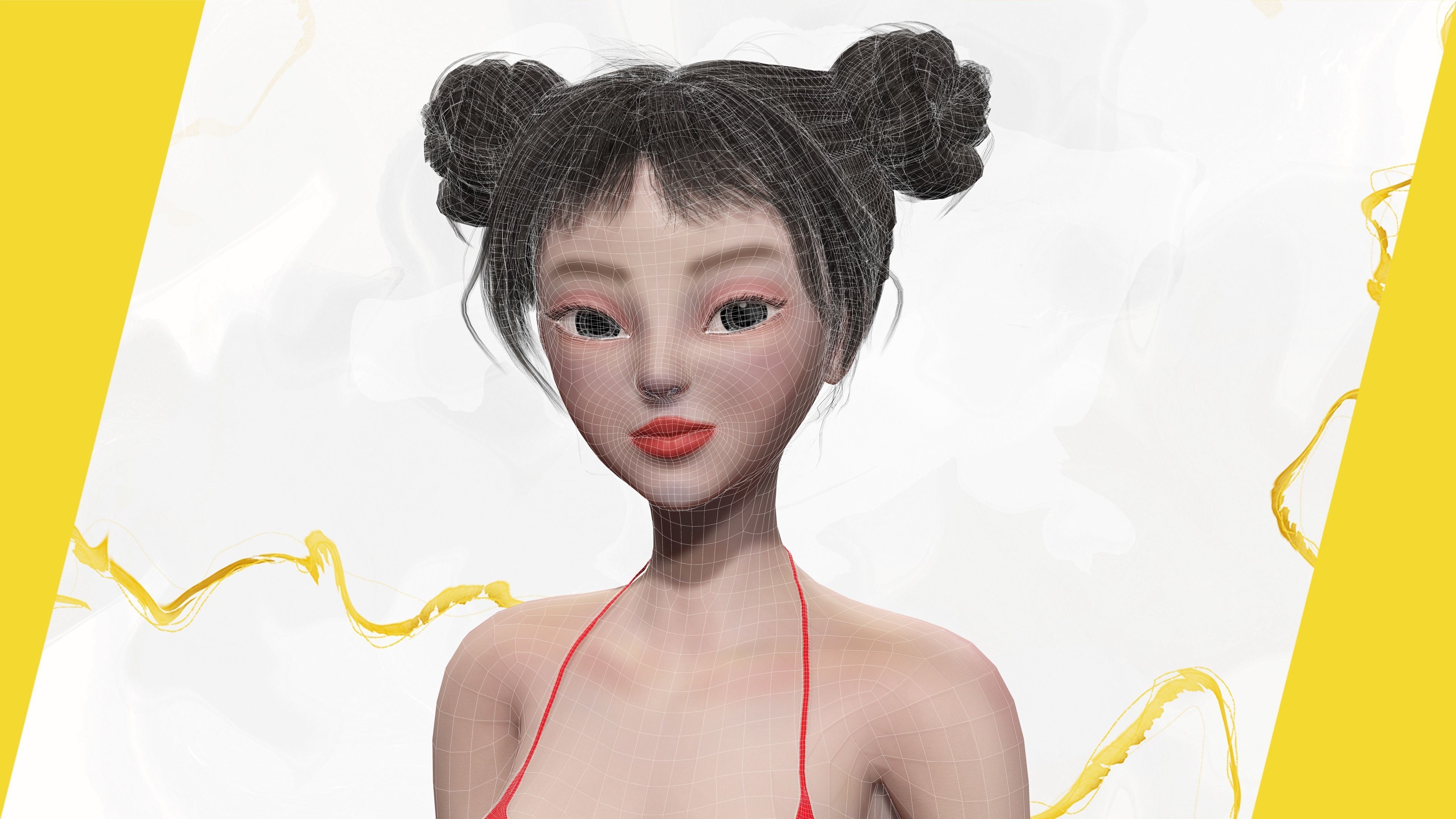 Asian Elegance girl Woman japanese korean Chinese Low-poly 3D model_40