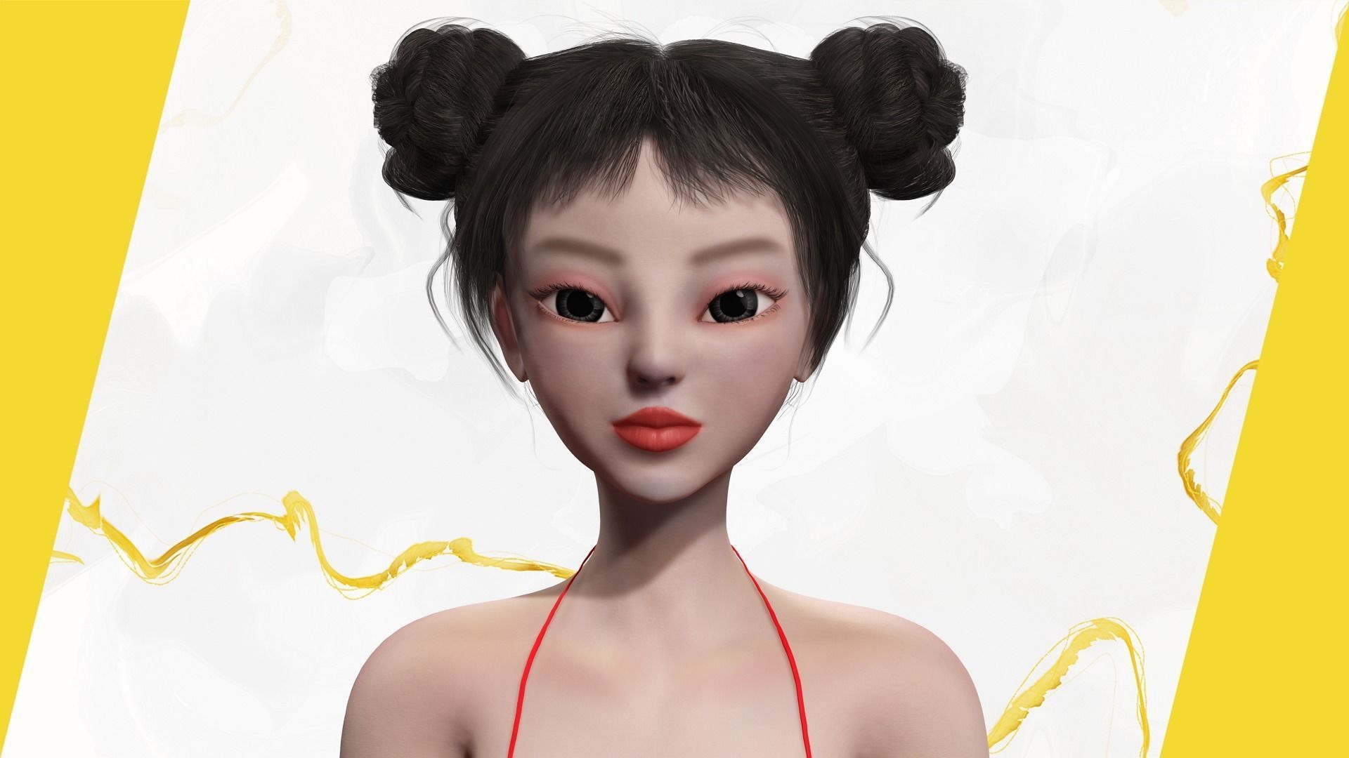 Asian Elegance girl Woman japanese korean Chinese Low-poly 3D model_16