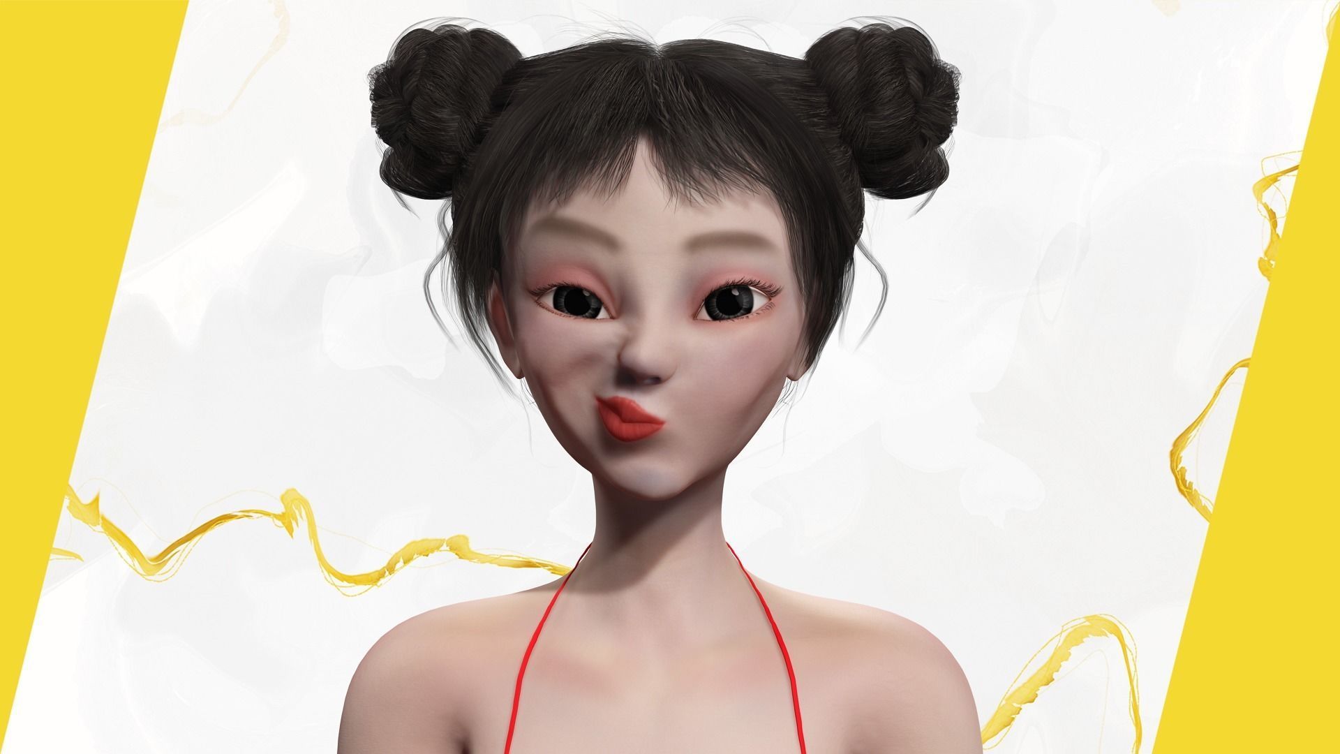 Asian Elegance girl Woman japanese korean Chinese Low-poly 3D model_14