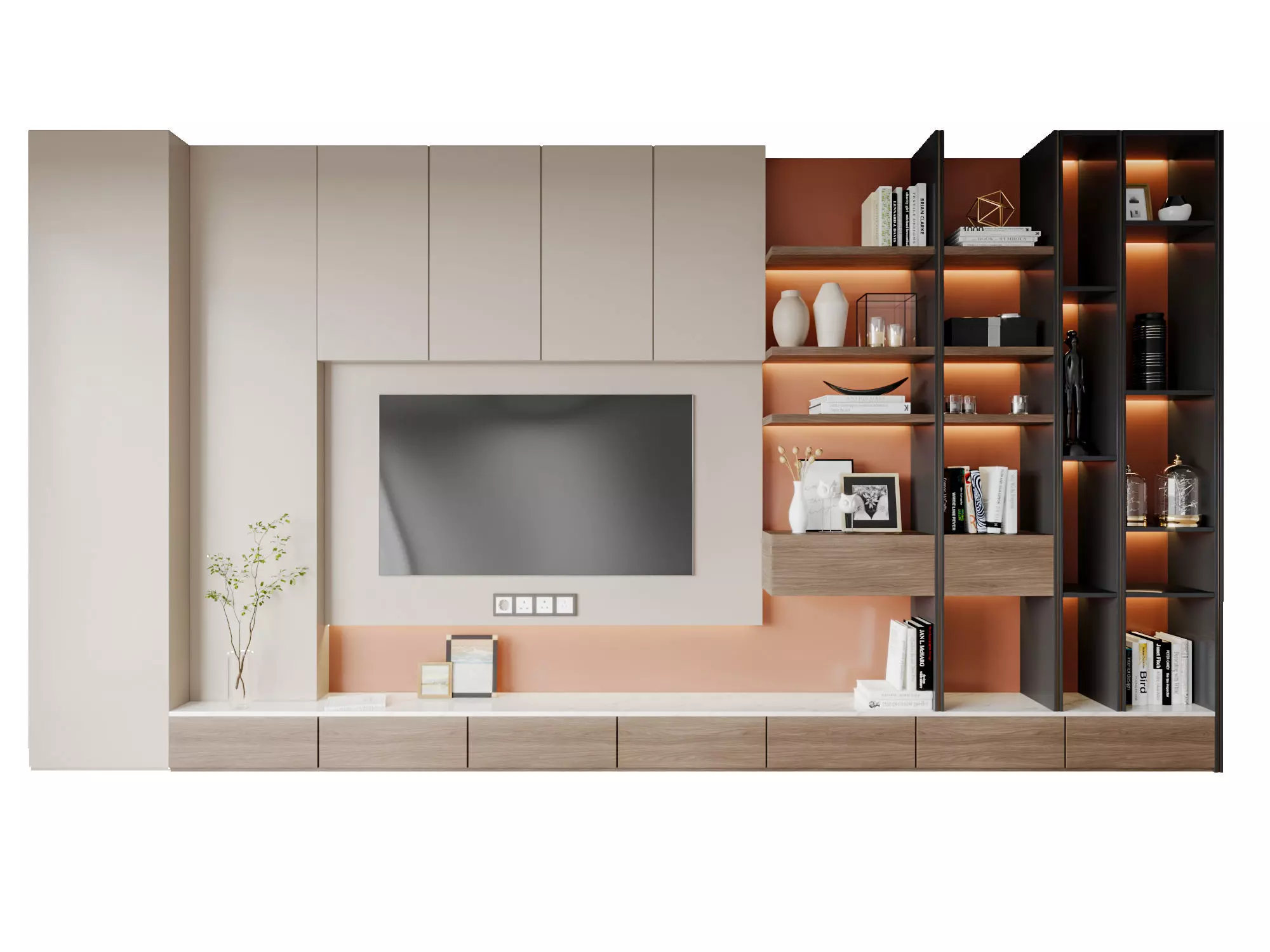 minimalist background TV wall Modern 3D model_0