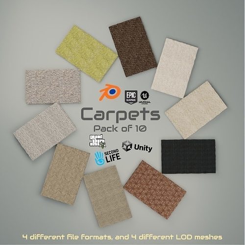 3D carpets Pack of 10 variants Free low-poly 3D model