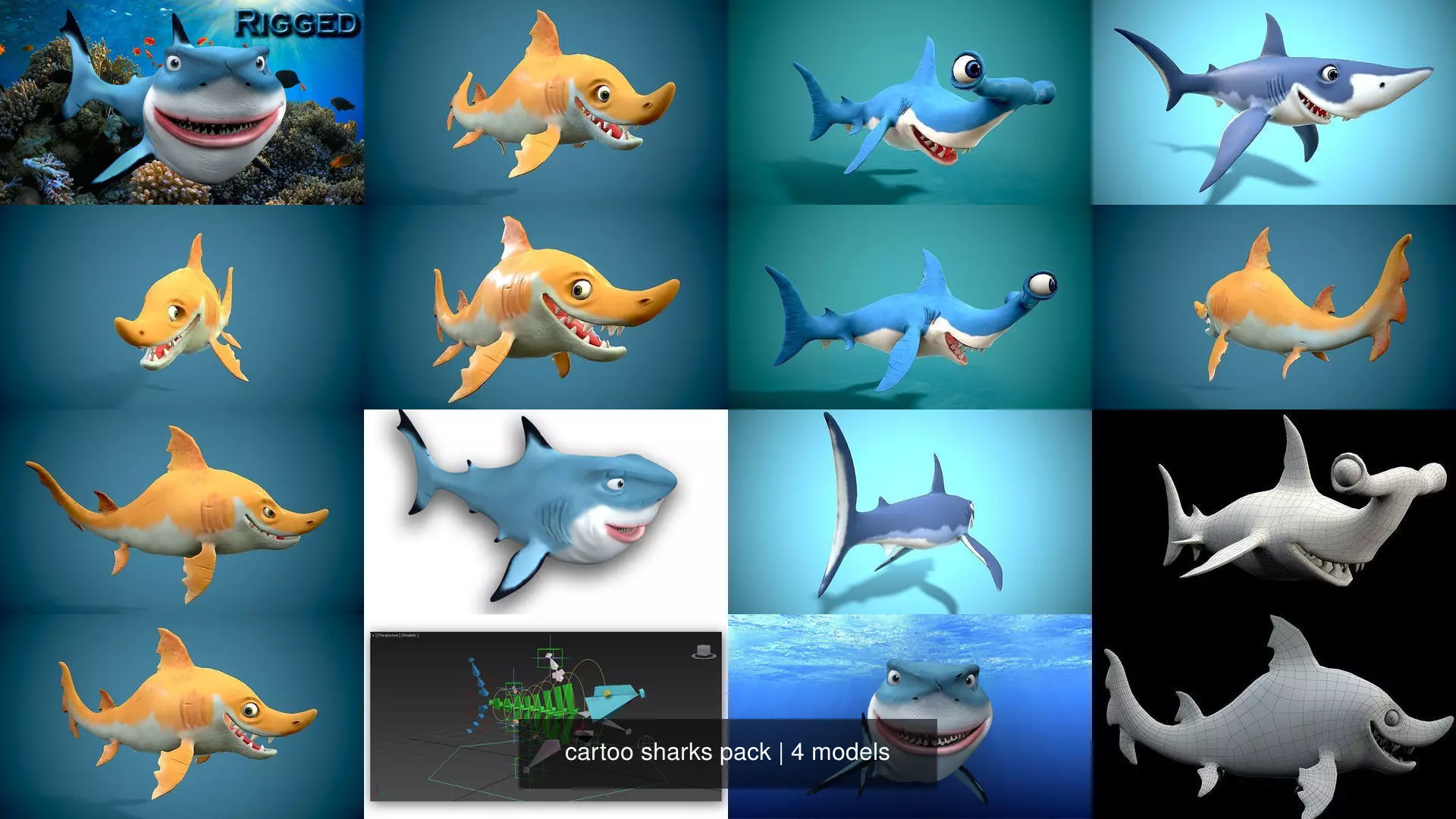 cartoo sharks pack 3D Model Collection_0