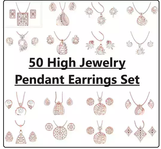 50 High Jewelry Pendant Earrings Set 3dm stl enders details