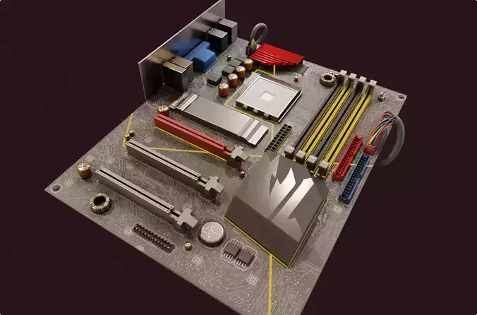 gaming motherboard pc pcie gamer lowpoly rgb lighting neon Low-poly 3D model