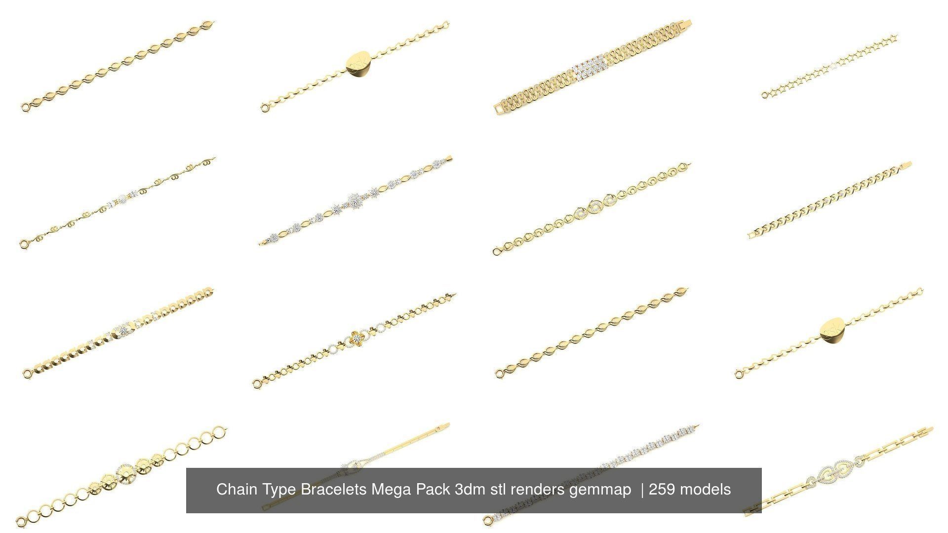 259 Chain Type Bracelets Mega Pack 3dm stl renders gemmap  3D Model Collection_15