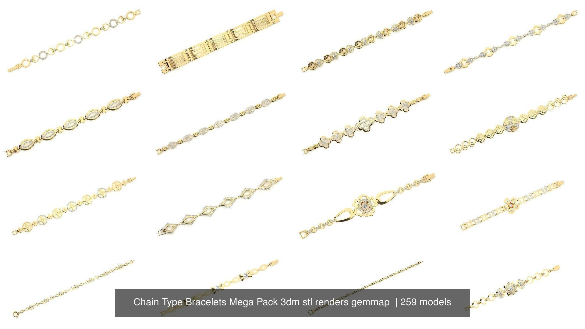 259 Chain Type Bracelets Mega Pack 3dm stl renders gemmap  3D Model Collection_19