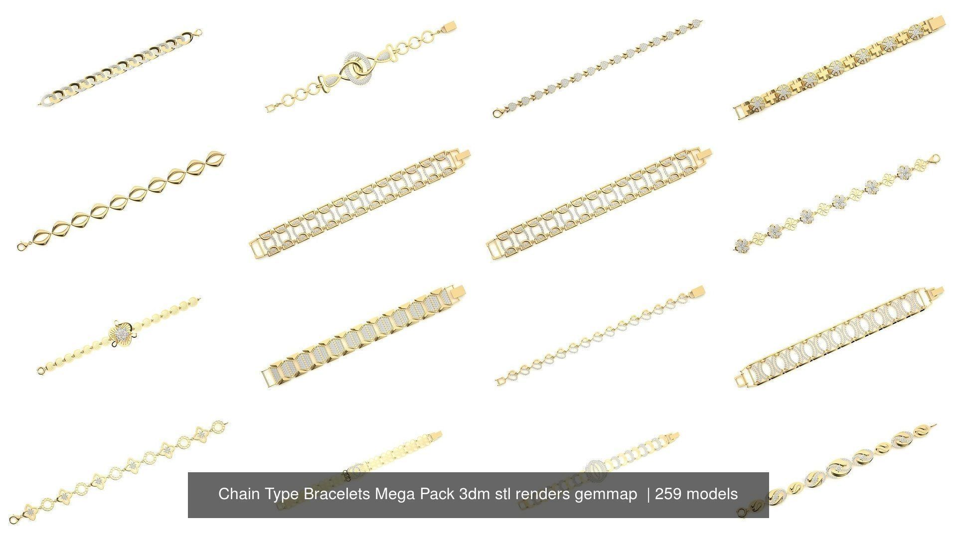 259 Chain Type Bracelets Mega Pack 3dm stl renders gemmap  3D Model Collection_21