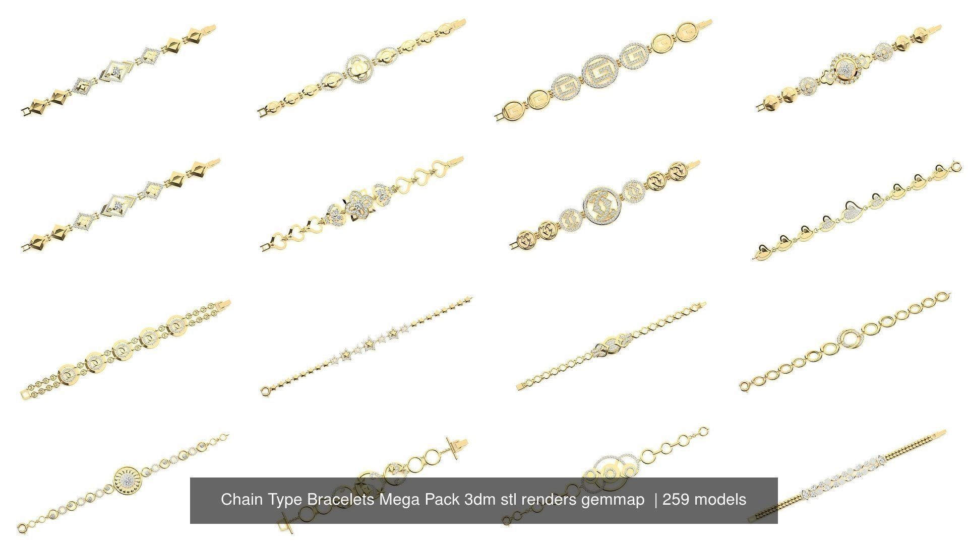 259 Chain Type Bracelets Mega Pack 3dm stl renders gemmap  3D Model Collection_11