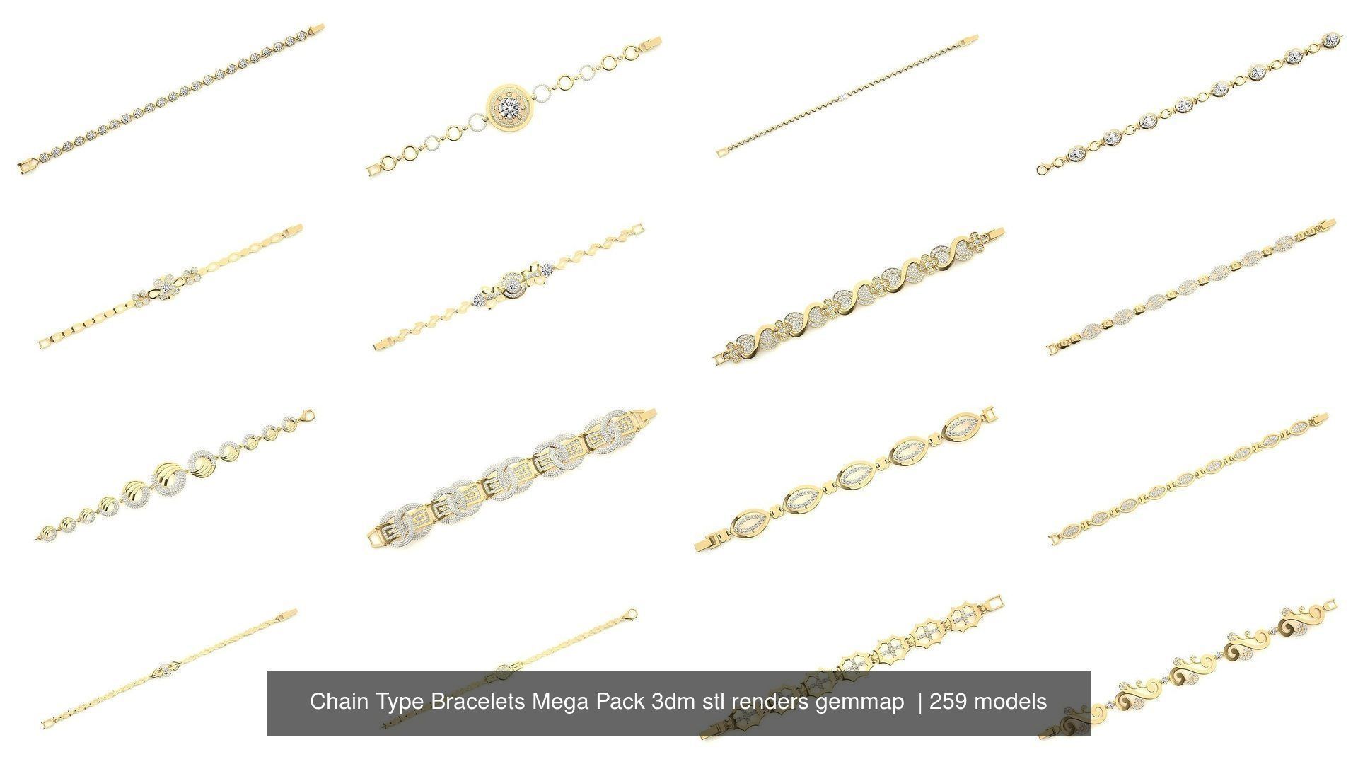 259 Chain Type Bracelets Mega Pack 3dm stl renders gemmap  3D Model Collection_17