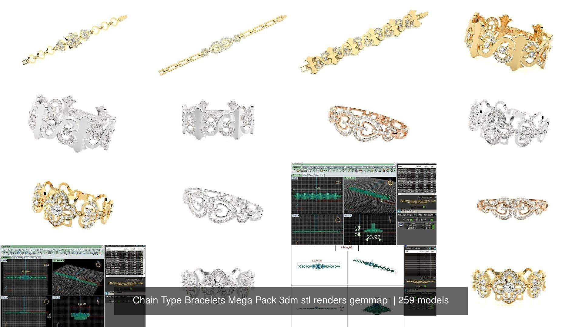 259 Chain Type Bracelets Mega Pack 3dm stl renders gemmap  3D Model Collection_23