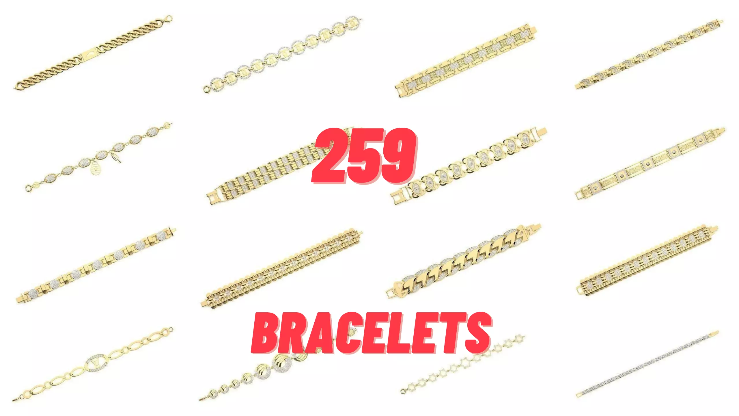 259 Chain Type Bracelets Mega Pack 3dm stl renders gemmap  3D Model Collection_0