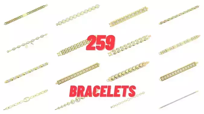 259 Chain Type Bracelets Mega Pack 3dm stl renders gemmap  3D Model Collection
