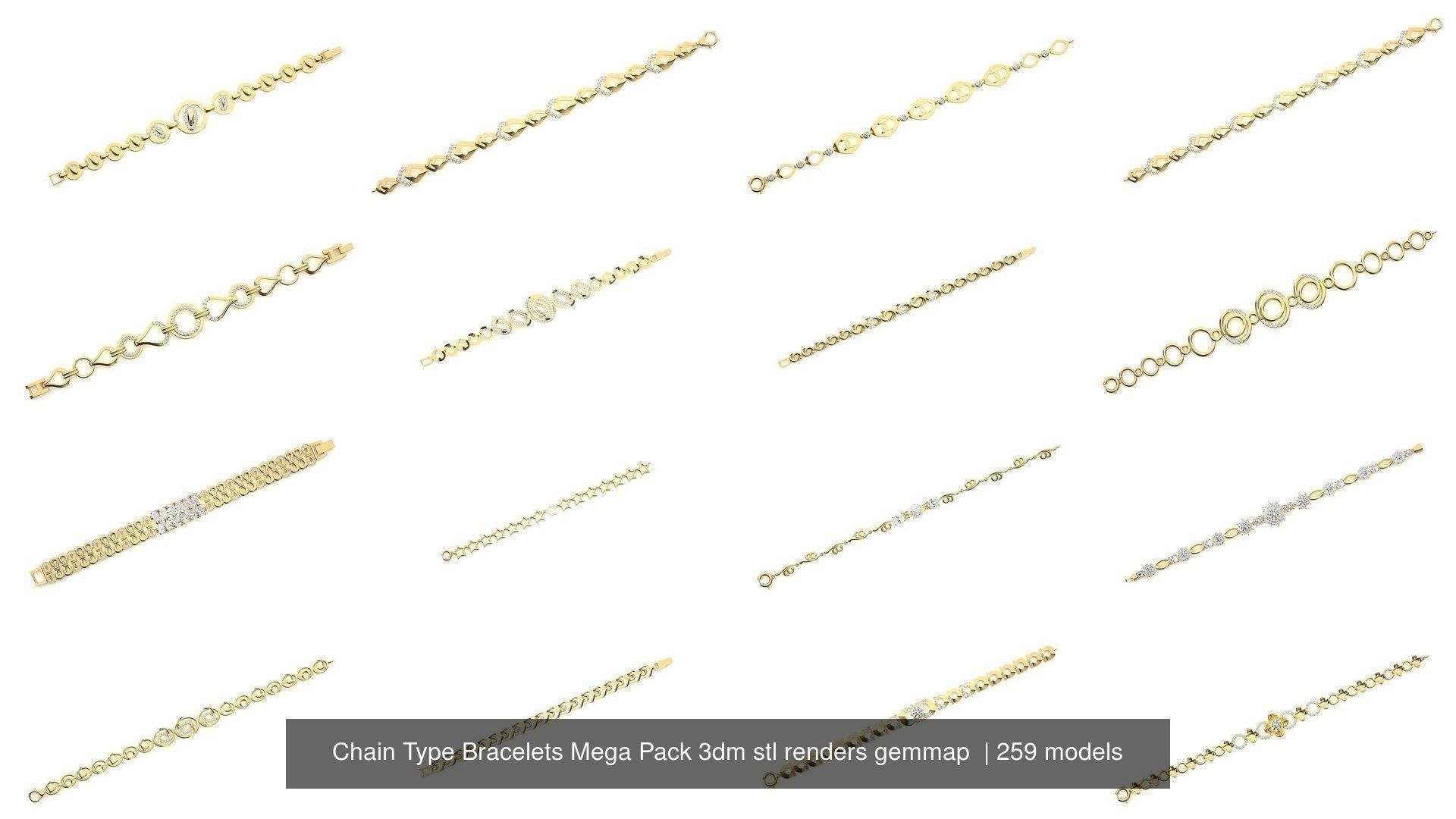 259 Chain Type Bracelets Mega Pack 3dm stl renders gemmap  3D Model Collection_13