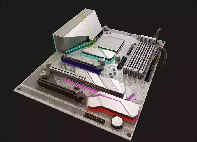 motherboard rgb pc gaming gamer white style colorful rainbow Low-poly 3D model
