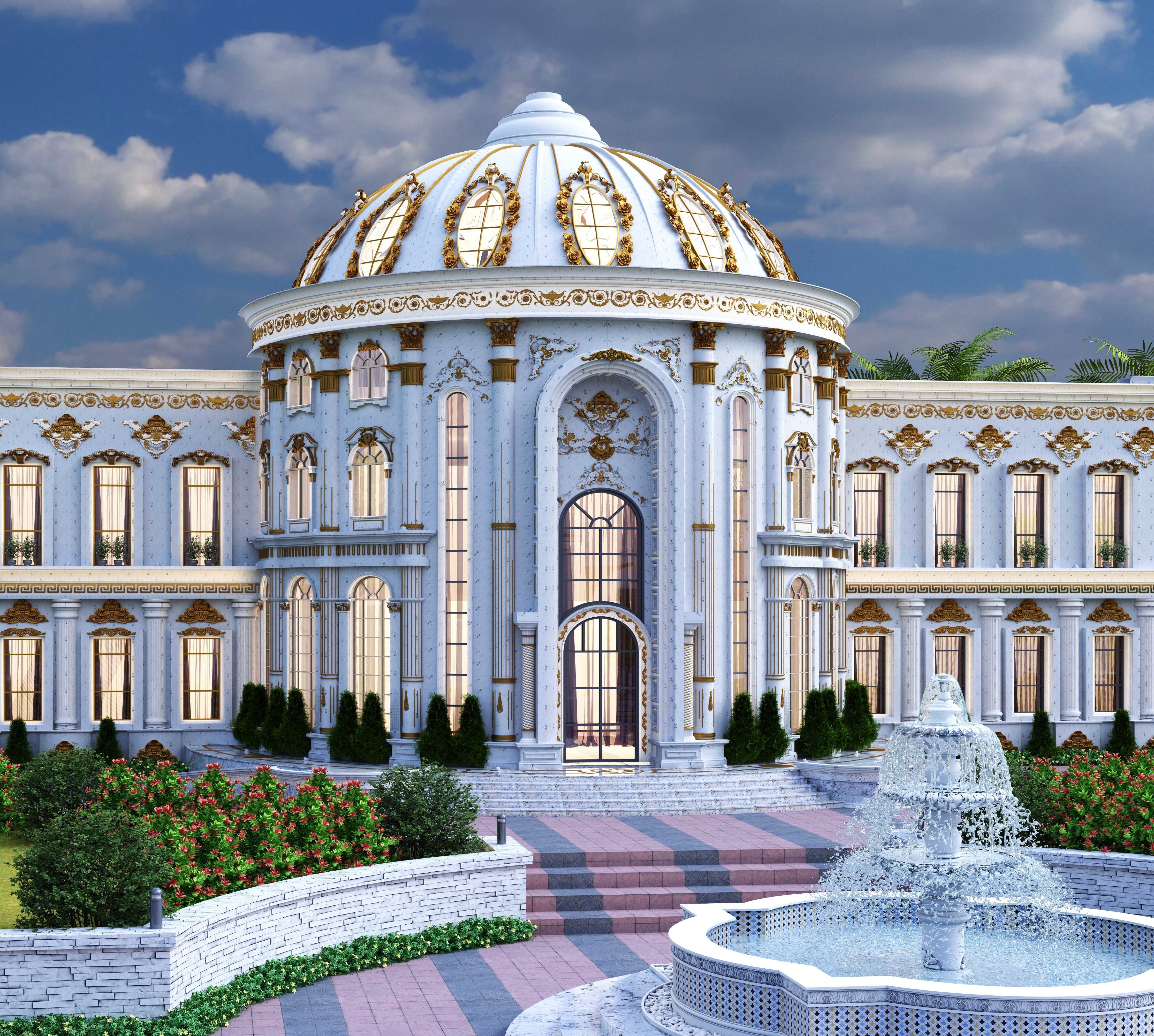 The grand luxurious palace Low-poly 3D model_1