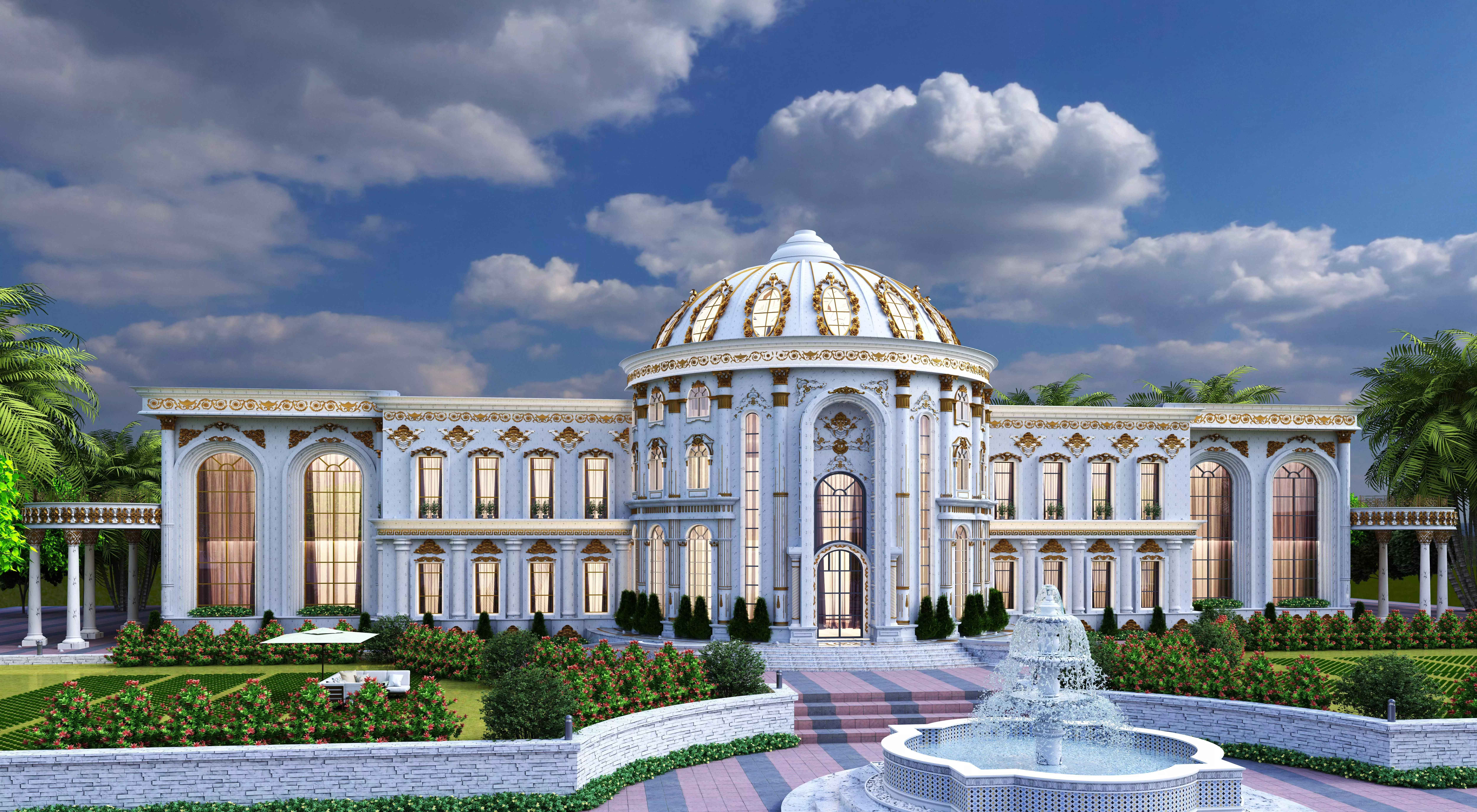 The grand luxurious palace Low-poly 3D model_0