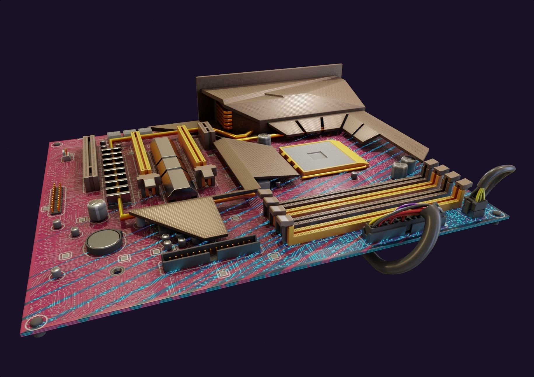 rgb pc motherboard gaming gamer pcie computer circuit board Low-poly 3D model_8