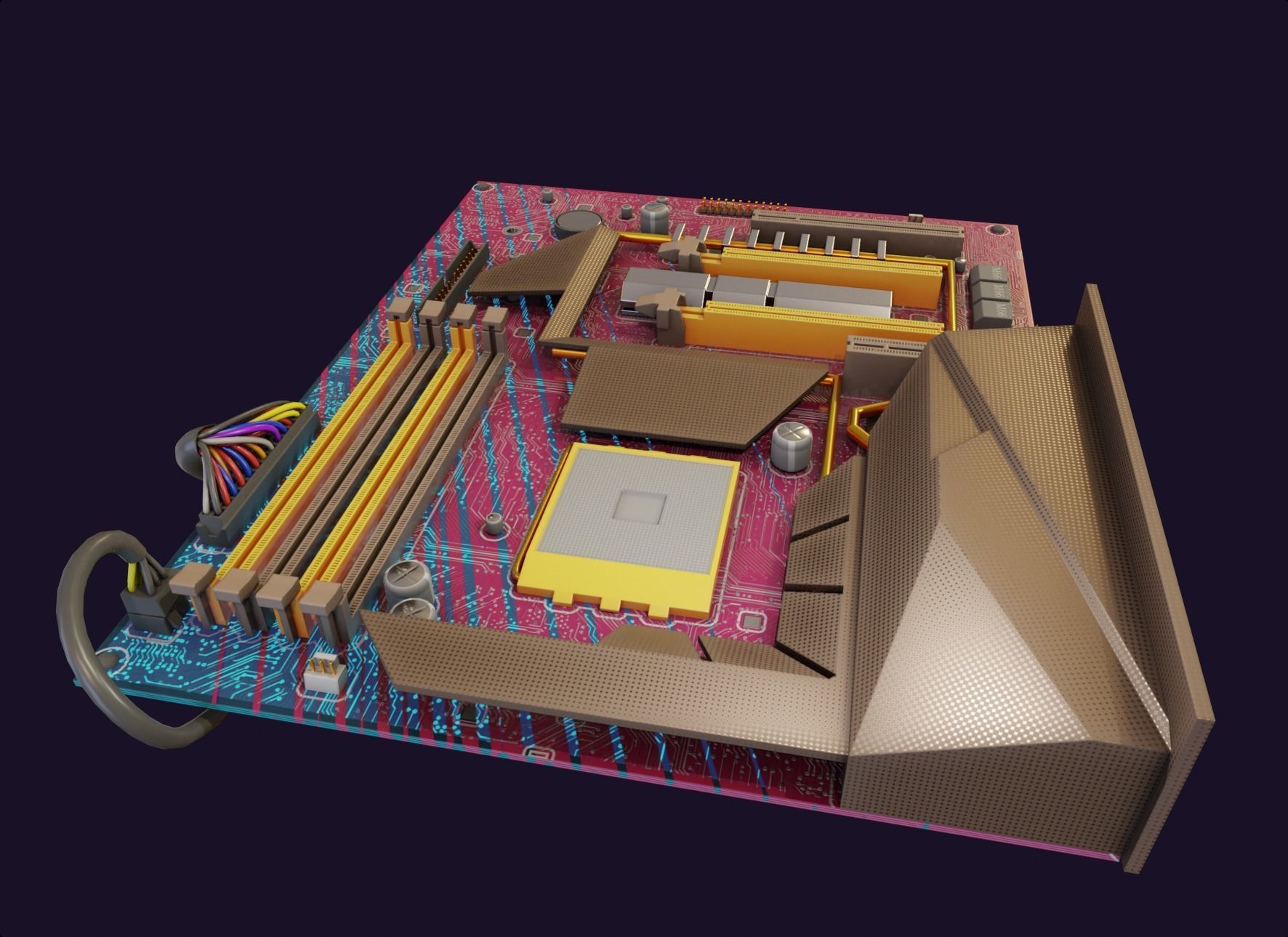 rgb pc motherboard gaming gamer pcie computer circuit board Low-poly 3D model_7