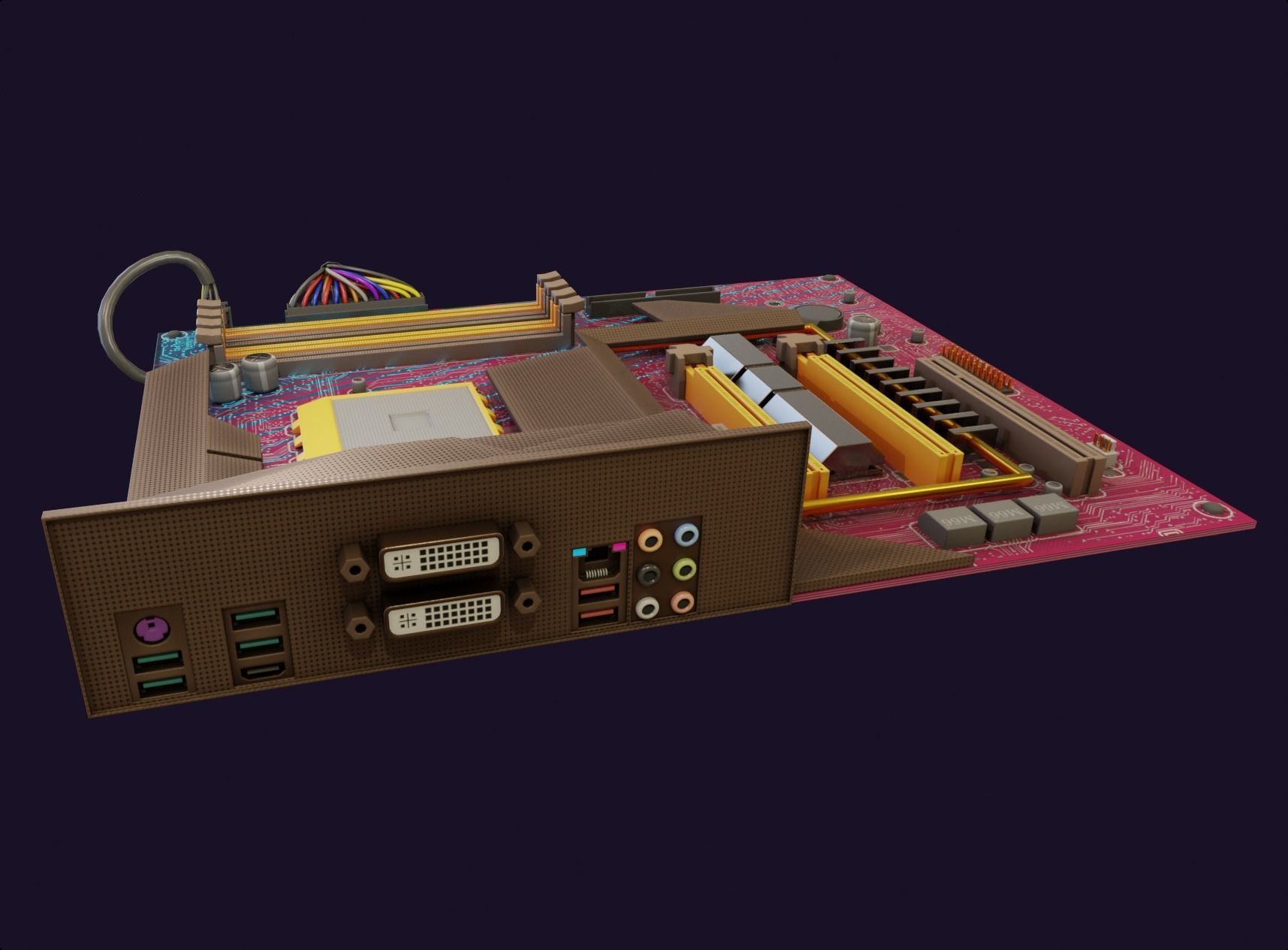 rgb pc motherboard gaming gamer pcie computer circuit board Low-poly 3D model_6