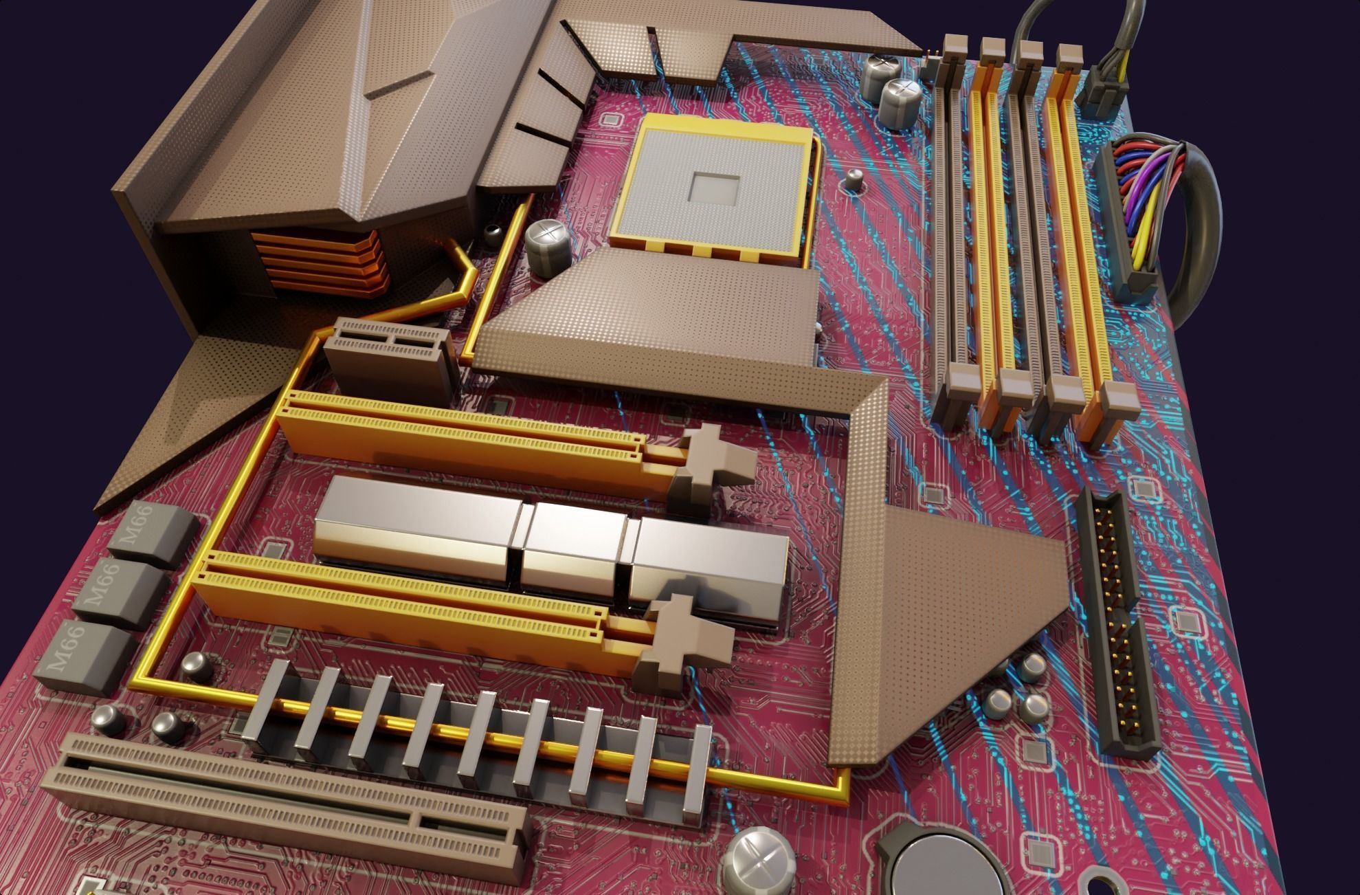 rgb pc motherboard gaming gamer pcie computer circuit board Low-poly 3D model_10