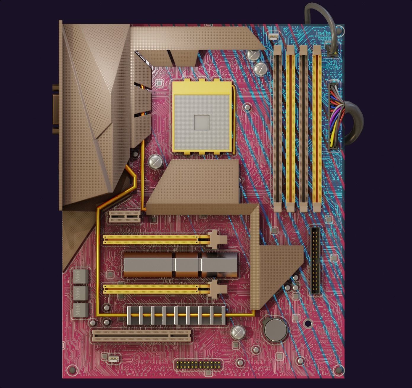 rgb pc motherboard gaming gamer pcie computer circuit board Low-poly 3D model_11