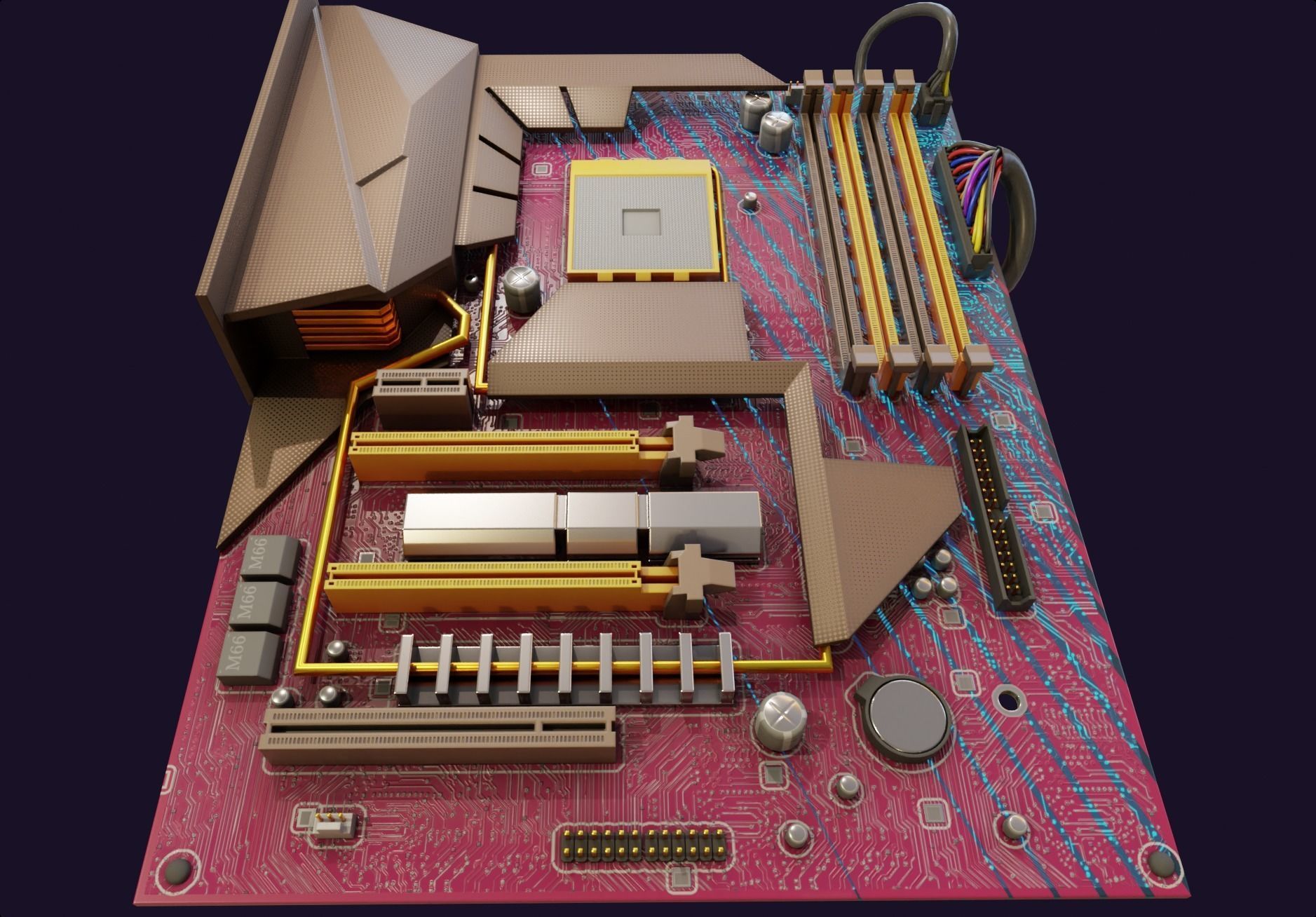 rgb pc motherboard gaming gamer pcie computer circuit board Low-poly 3D model_4