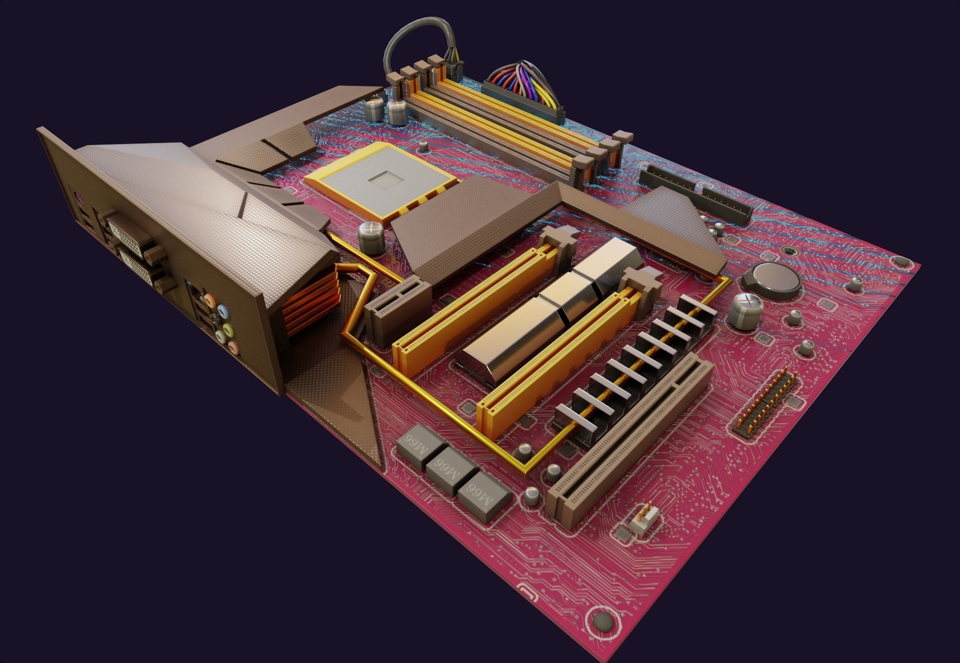 rgb pc motherboard gaming gamer pcie computer circuit board Low-poly 3D model_5