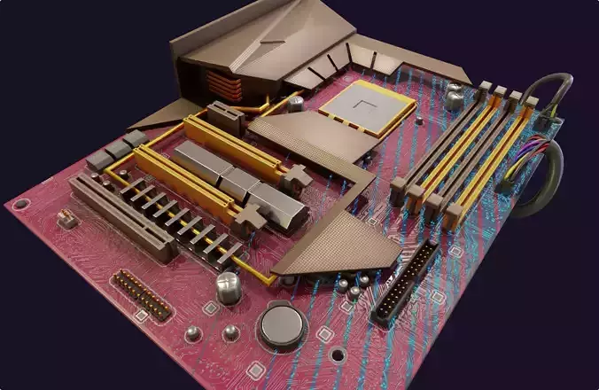 rgb pc motherboard gaming gamer pcie computer circuit board Low-poly 3D model