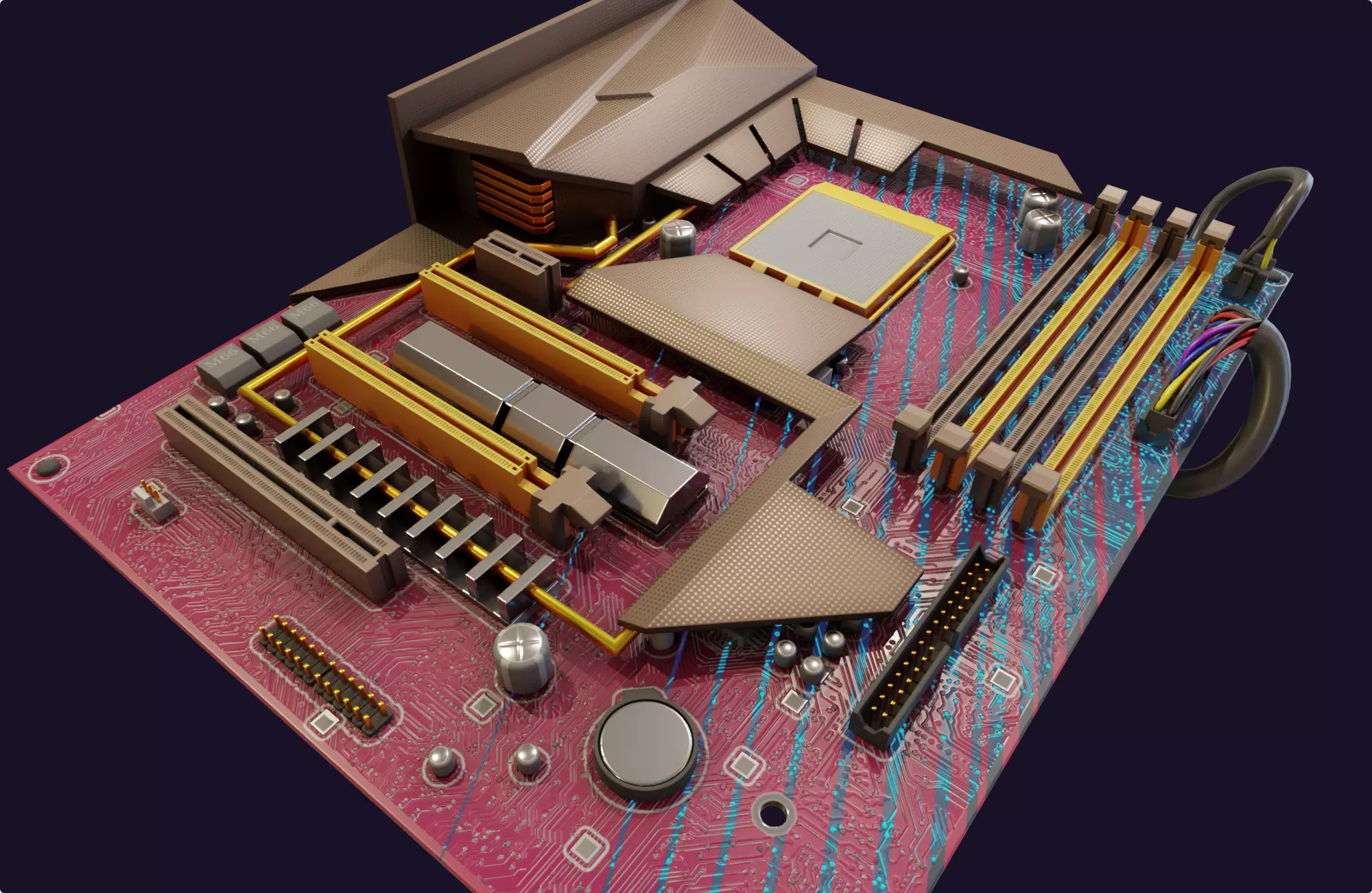 rgb pc motherboard gaming gamer pcie computer circuit board Low-poly 3D model_0