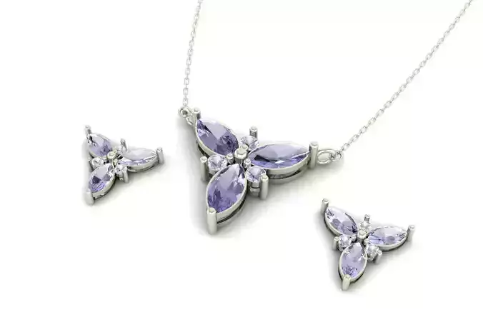Three Stone Marquise Cut Set Pendant and Earring S 22