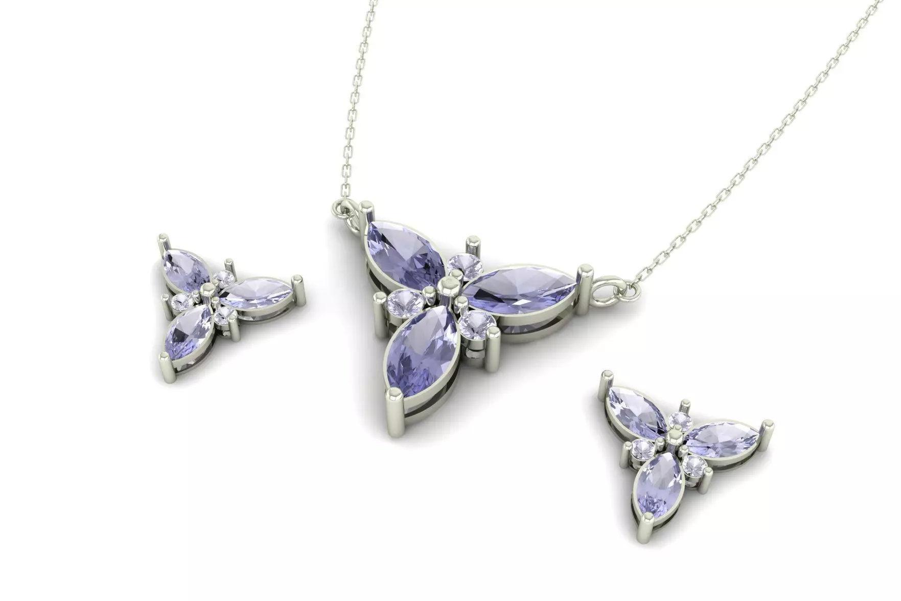 Three Stone Marquise Cut Set Pendant and Earring S 22 3D print model