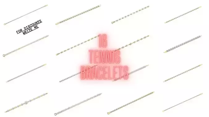 16 Tennis Bracelets Pack 3D Model Collection