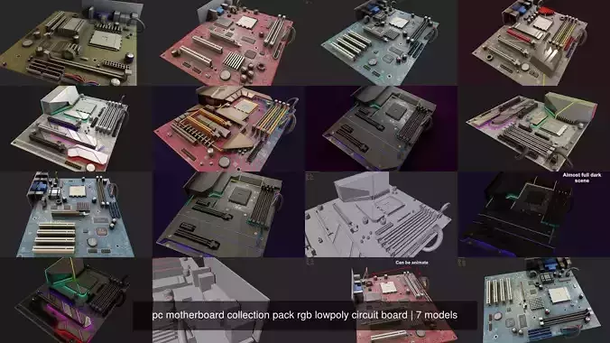 pc motherboard collection pack rgb lowpoly circuit board 