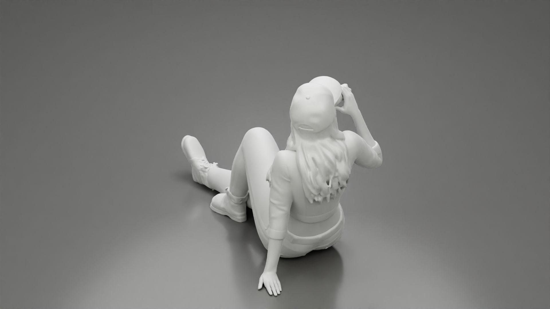 Tired woman mechanic in cap sitting and drinking water 3D print model_8