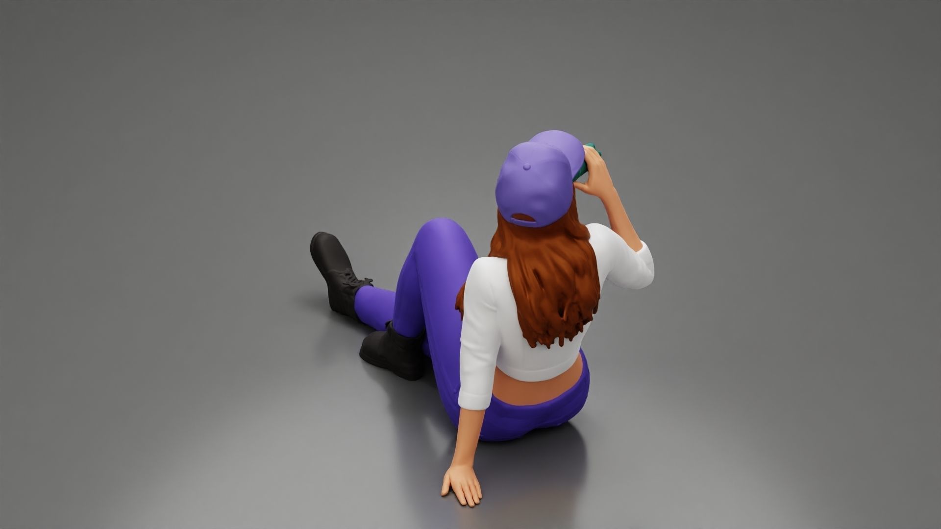 Tired woman mechanic in cap sitting and drinking water 3D print model_2